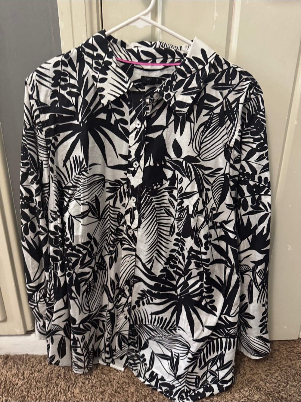 Talbots Black and White Tropical-Leaf Button Down Shirt